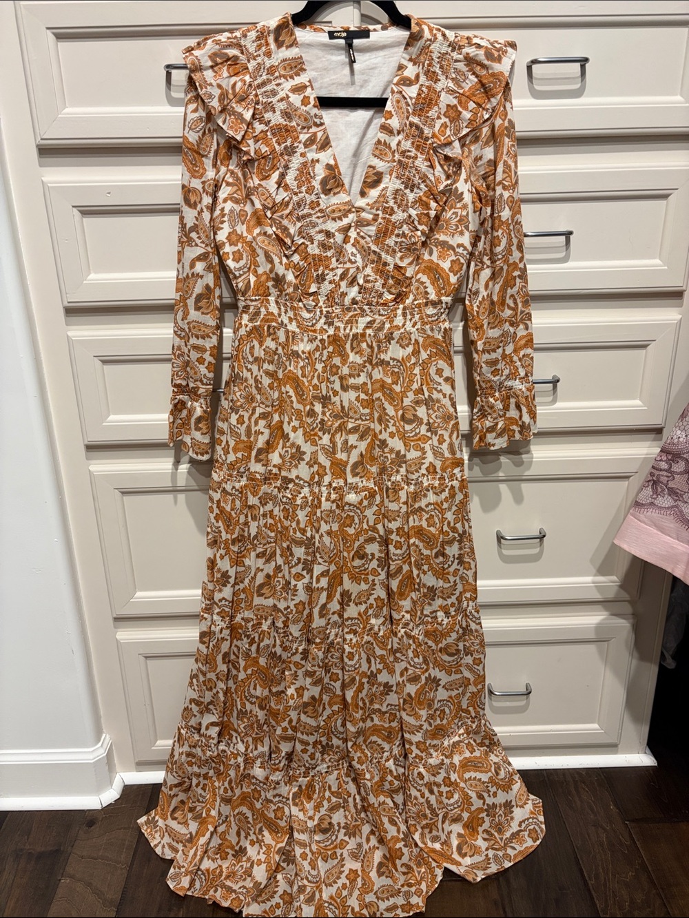 Maje White and Mustard Floral Ruffle Maxi Dress